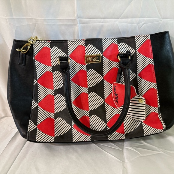 Betsey Johnson Black and Red Heart Satchel - Picture 1 of 5
